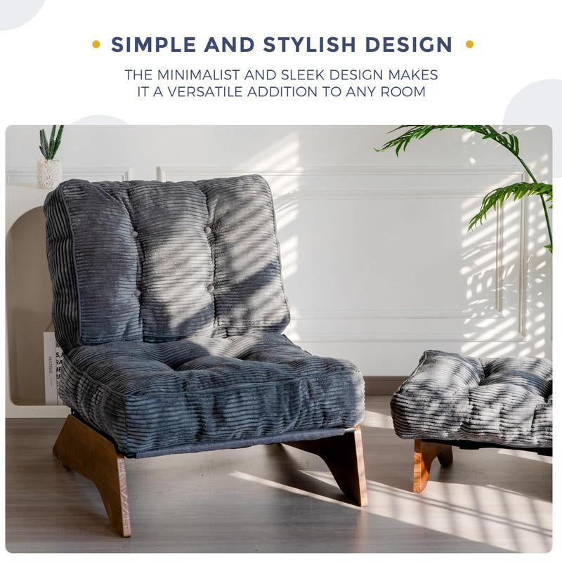 MAXYOYO Accent Chair with Ottoman Adjustable Backrest, Tufted Living Room Chair Upholstered Lounge Chair with Footrest Set, Modern Ergonomic Chair Cozy Reclining Chair for Reading Room, Wood Furniture