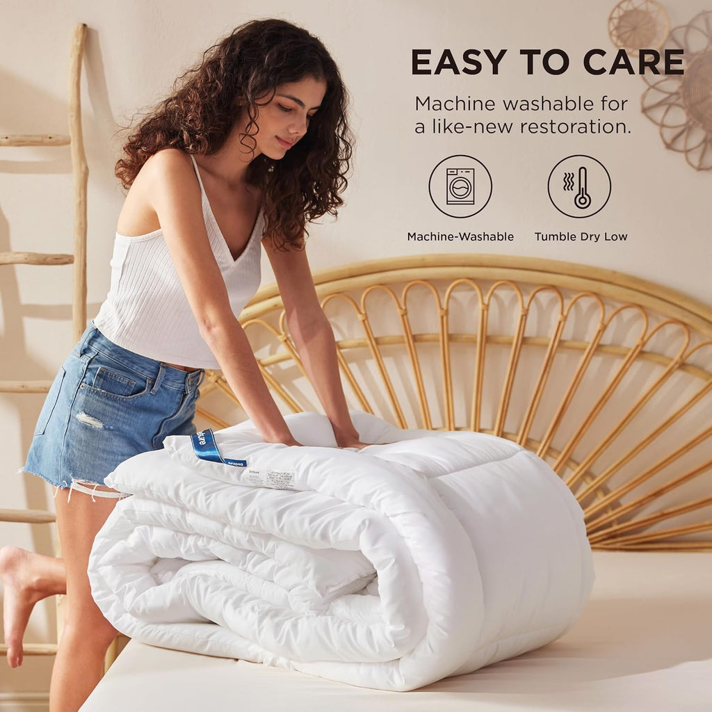 Comforter Duvet Insert - Quilted Comforters Queen Size, All Season Duvet, down Alternative Bedding, with 8 Tabs, Gifts for Women/Men, White, Queen 88 X 88 Inches