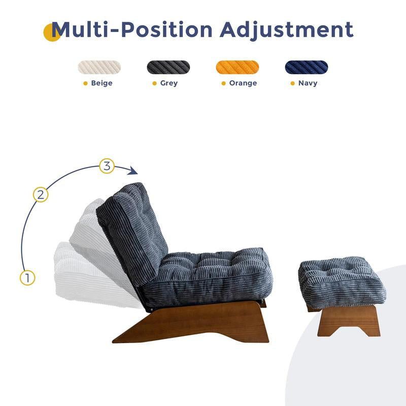 MAXYOYO Accent Chair with Ottoman Adjustable Backrest, Tufted Living Room Chair Upholstered Lounge Chair with Footrest Set, Modern Ergonomic Chair Cozy Reclining Chair for Reading Room, Wood Furniture