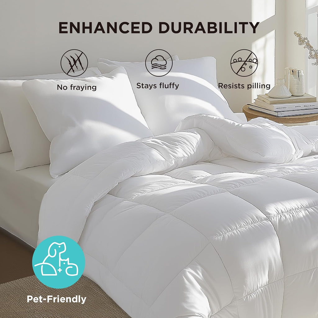 Comforter Duvet Insert - Quilted Comforters Queen Size, All Season Duvet, down Alternative Bedding, with 8 Tabs, Gifts for Women/Men, White, Queen 88 X 88 Inches
