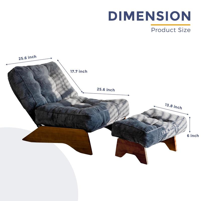 MAXYOYO Accent Chair with Ottoman Adjustable Backrest, Tufted Living Room Chair Upholstered Lounge Chair with Footrest Set, Modern Ergonomic Chair Cozy Reclining Chair for Reading Room, Wood Furniture