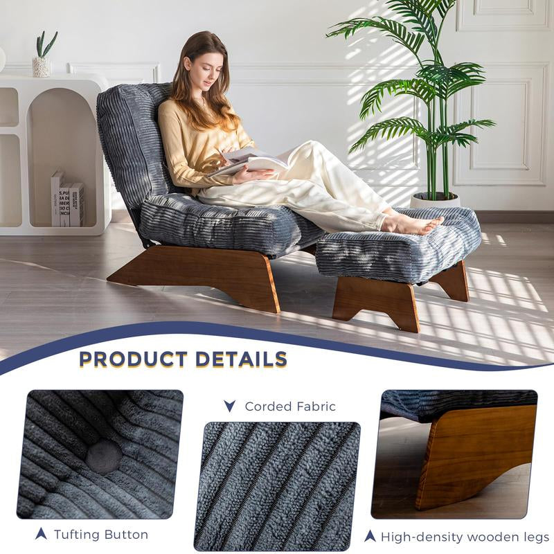 MAXYOYO Accent Chair with Ottoman Adjustable Backrest, Tufted Living Room Chair Upholstered Lounge Chair with Footrest Set, Modern Ergonomic Chair Cozy Reclining Chair for Reading Room, Wood Furniture