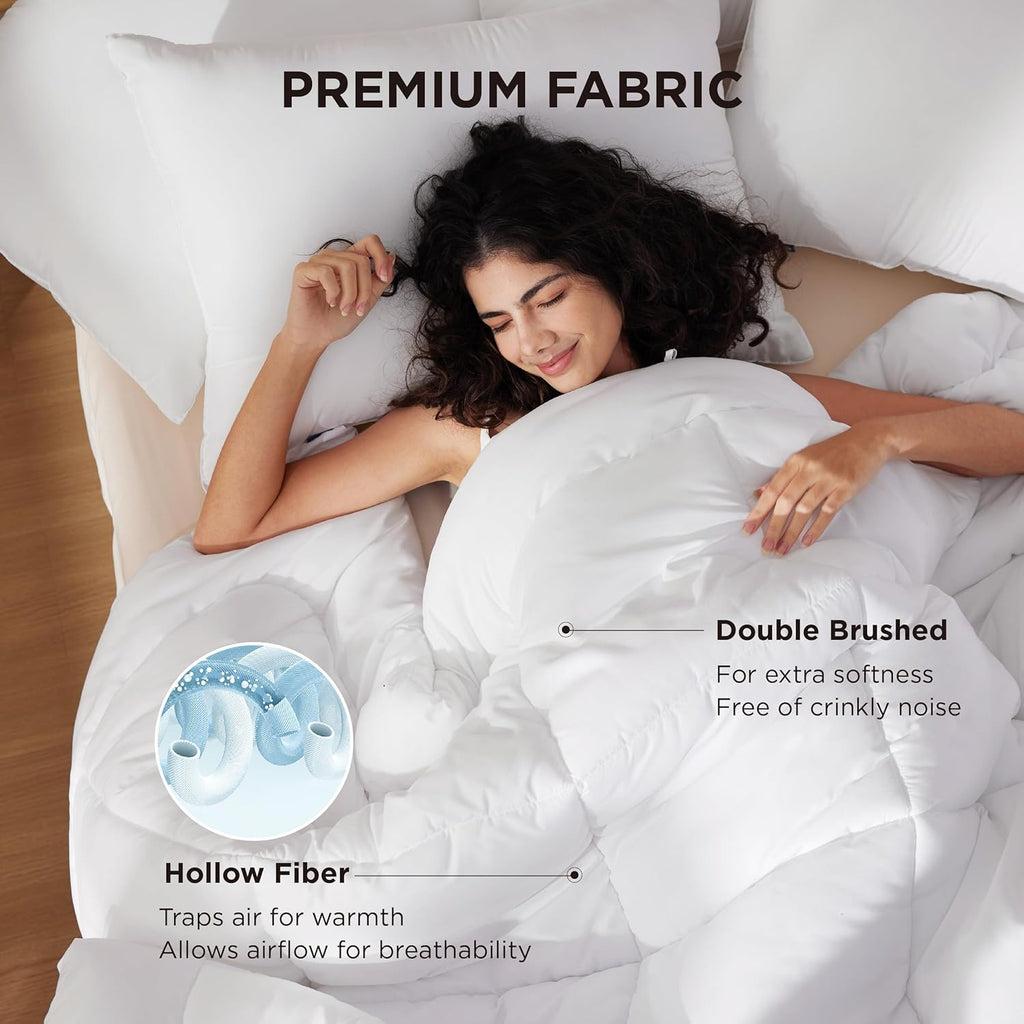 Comforter Duvet Insert - Quilted Comforters Queen Size, All Season Duvet, down Alternative Bedding, with 8 Tabs, Gifts for Women/Men, White, Queen 88 X 88 Inches