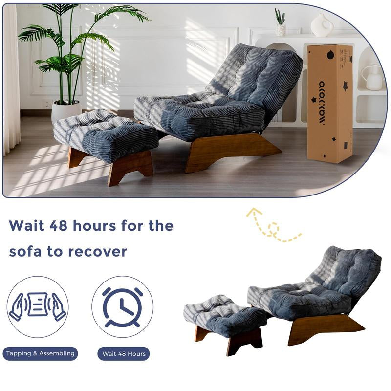 MAXYOYO Accent Chair with Ottoman Adjustable Backrest, Tufted Living Room Chair Upholstered Lounge Chair with Footrest Set, Modern Ergonomic Chair Cozy Reclining Chair for Reading Room, Wood Furniture