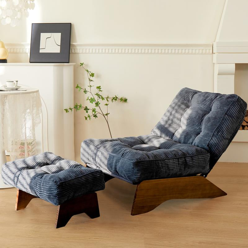 MAXYOYO Accent Chair with Ottoman Adjustable Backrest, Tufted Living Room Chair Upholstered Lounge Chair with Footrest Set, Modern Ergonomic Chair Cozy Reclining Chair for Reading Room, Wood Furniture