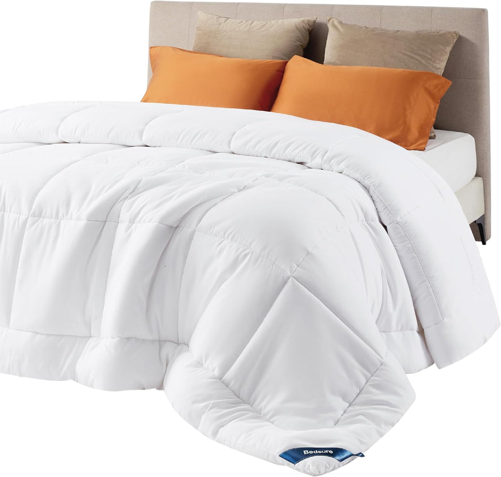Comforter Duvet Insert - Quilted Comforters Queen Size, All Season Duvet, down Alternative Bedding, with 8 Tabs, Gifts for Women/Men, White, Queen 88 X 88 Inches