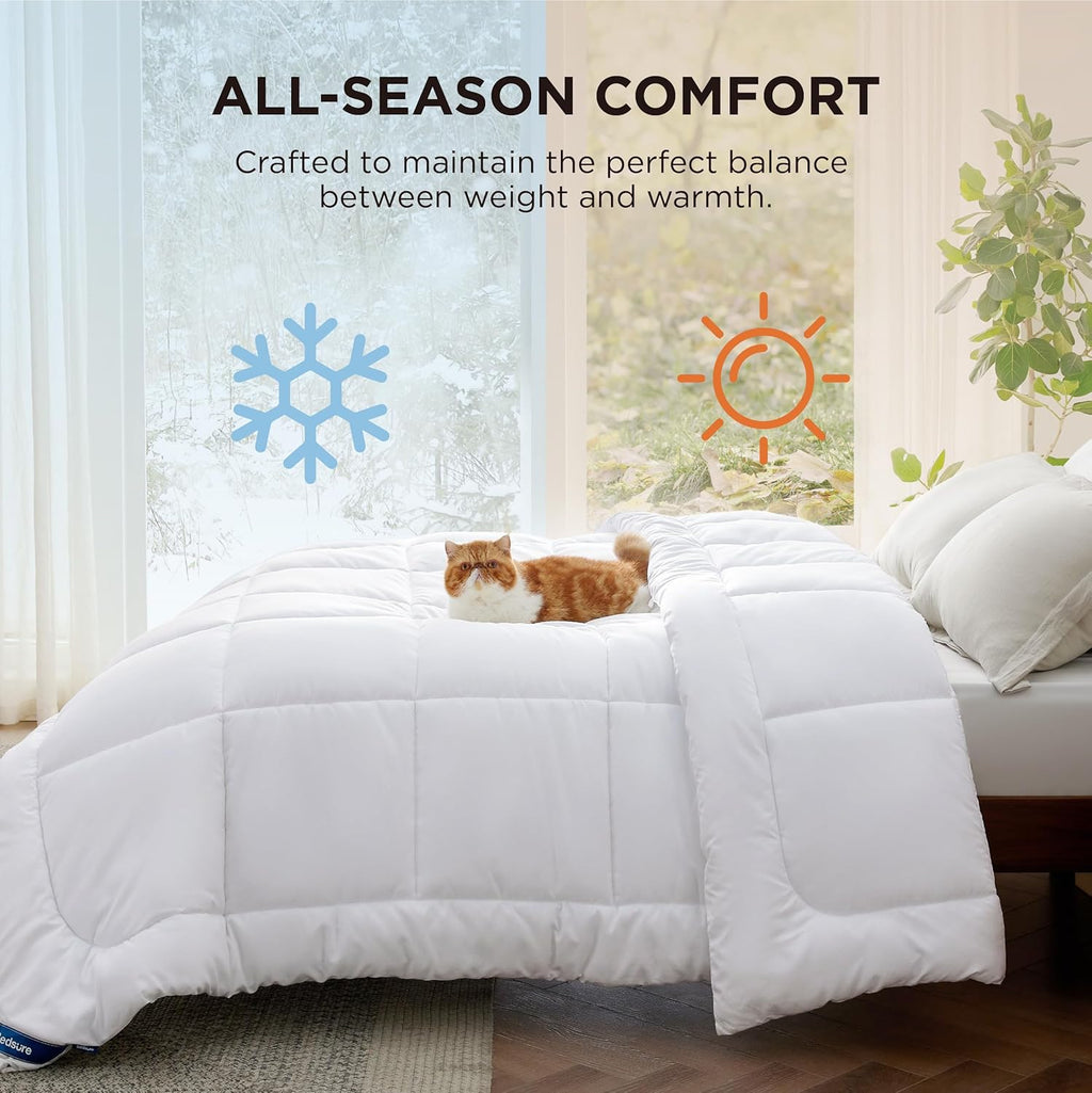 Comforter Duvet Insert - Quilted Comforters Queen Size, All Season Duvet, down Alternative Bedding, with 8 Tabs, Gifts for Women/Men, White, Queen 88 X 88 Inches